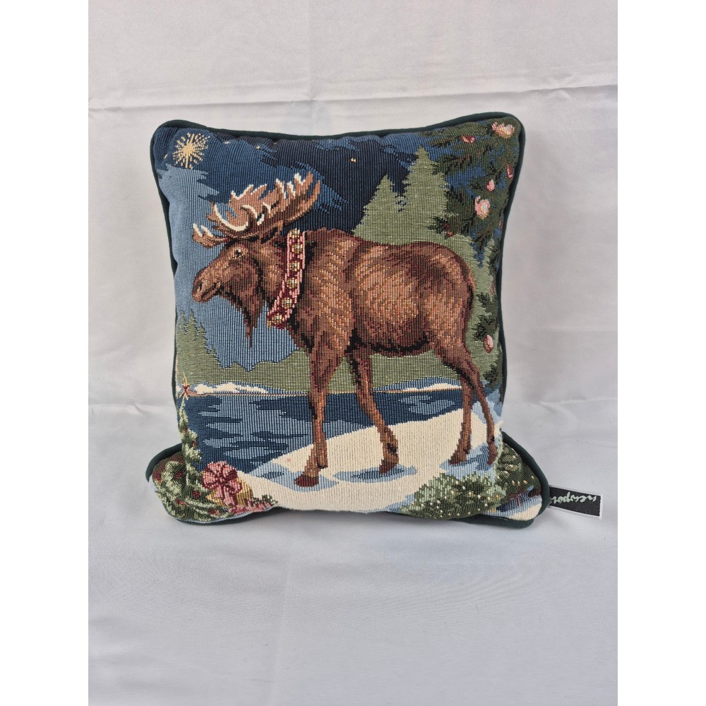 Newport‎ Moose Tapestry Throw Pillow Rustic Cabin Lodge Woodland Decor 12x12